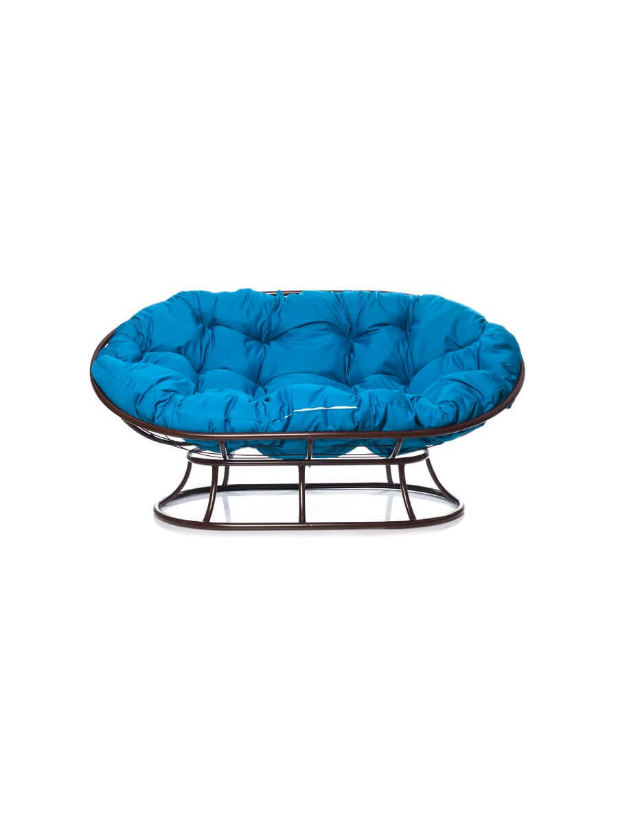 Садовый диван "Мамасан" без ротанга коричневое с голубой подушкой M-Group