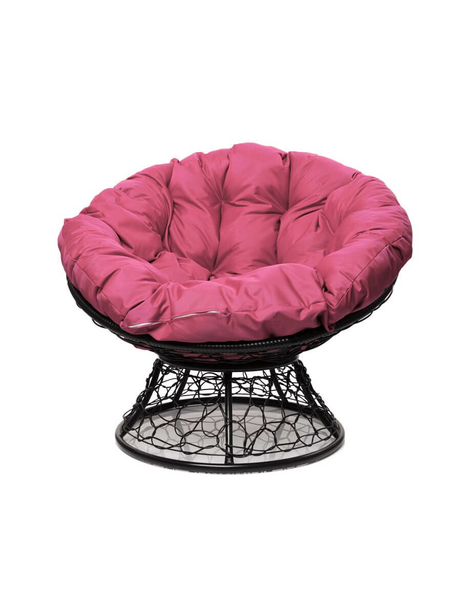 Кресло "Папасан" с ротангом черное / розовая подушка M-Group