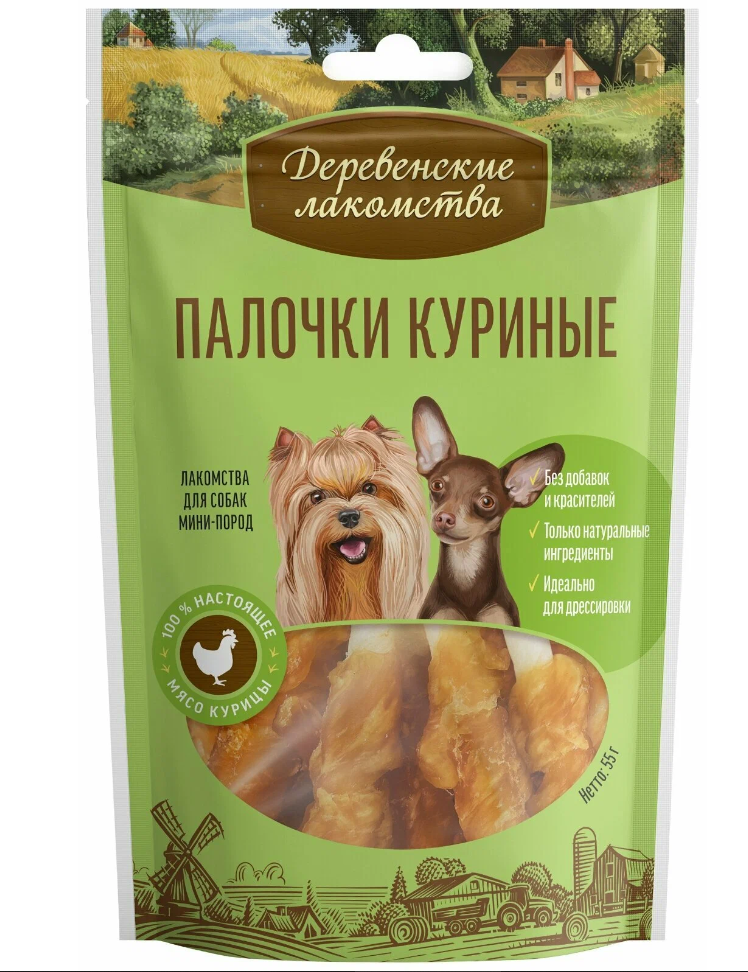 фото Лакомство для собак мини-пород Деревенские лакомства Палочки куриные 55г