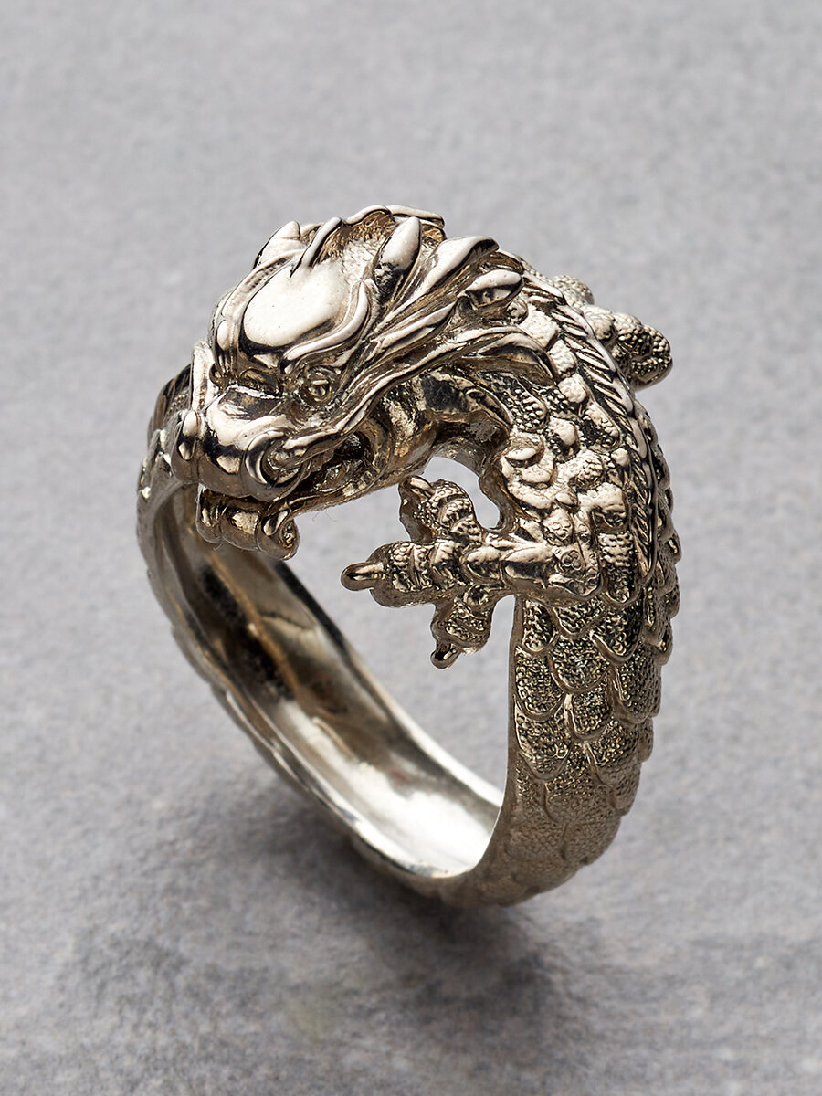 Кольцо обручальное Кольцо серебряное Дракон широкое серебро 925, серебро, 925 проба, родирование