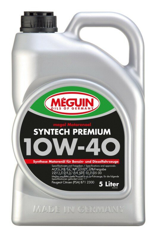 Meguin Нс-Синт. Мот. масло Megol Motorenoel Syntech Premium 10W-40 Cf/Sn A3/B4 (5Л)
