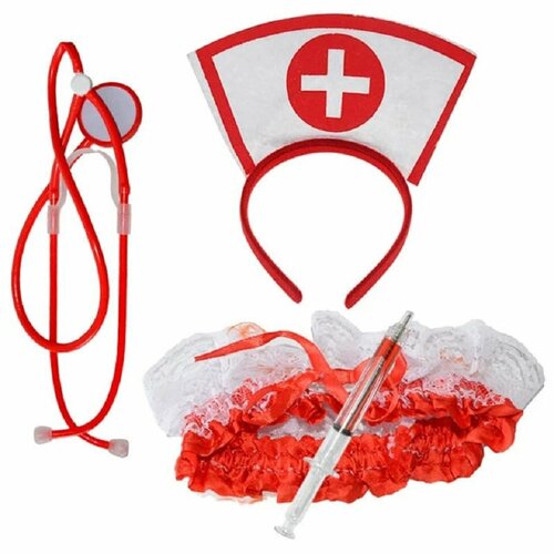 Набор Медсестры ободок подвязка фонендоскоп ручка-шприц ободок медсестры карнавальный