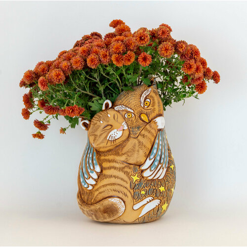 Кот с совой кашпо