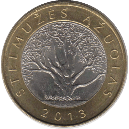 Монета 2 лита. 2013 г. Мешковая. Без оборота.