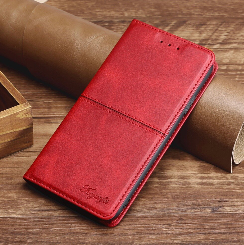 Чехол-книжка Чехол. ру Cuciture Eleganti для iPhone XR (Айфон ХР ИксР) из импортной эко-кожи прошитый элегантной прострочкой Ретро красный с магнитн.