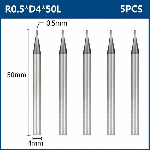 Набор микрофрез сферических двухзаходных XCAN с покрытием TiAlN 4хR05х50 мм5 шт 1797₽