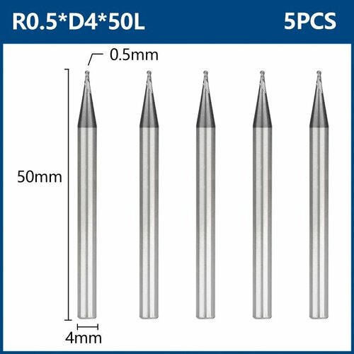 Набор микрофрез сферических двухзаходных XCAN, с покрытием TiAlN 4хR0,5х50 мм,5 шт