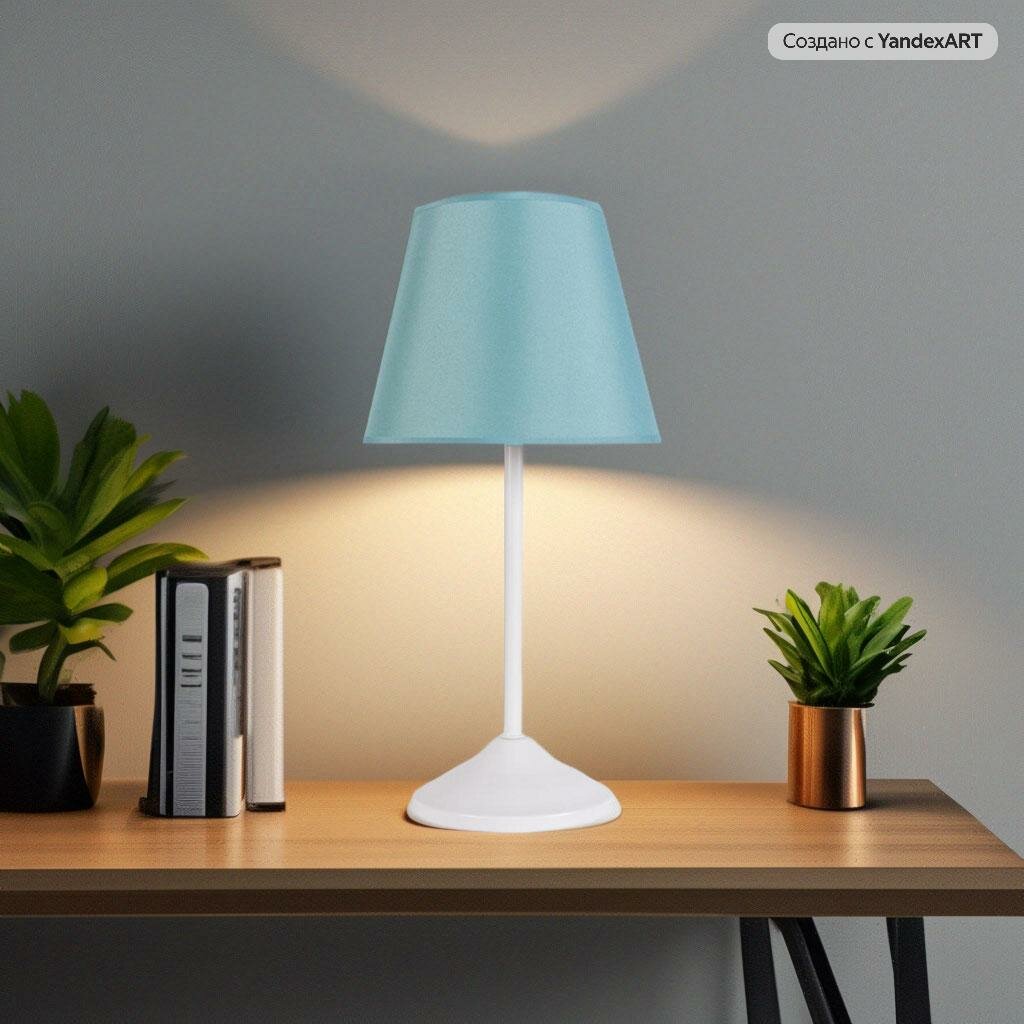 фото 40329 Светильник настольный, основание белое , цвет бирюзовый