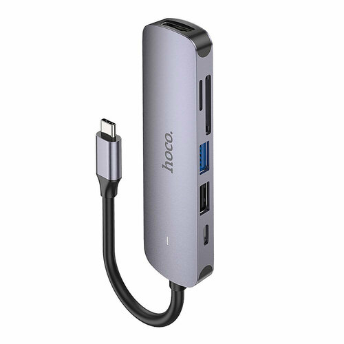 Адаптер HOCO HB28 USB-C на HDTV, USB 3.0, USB2.0, SD, TF (серый) otg кардридер usb 3 0 type c type a sd sdhc sdxc sd 3 0 uhs 1 microsd orient cr 333