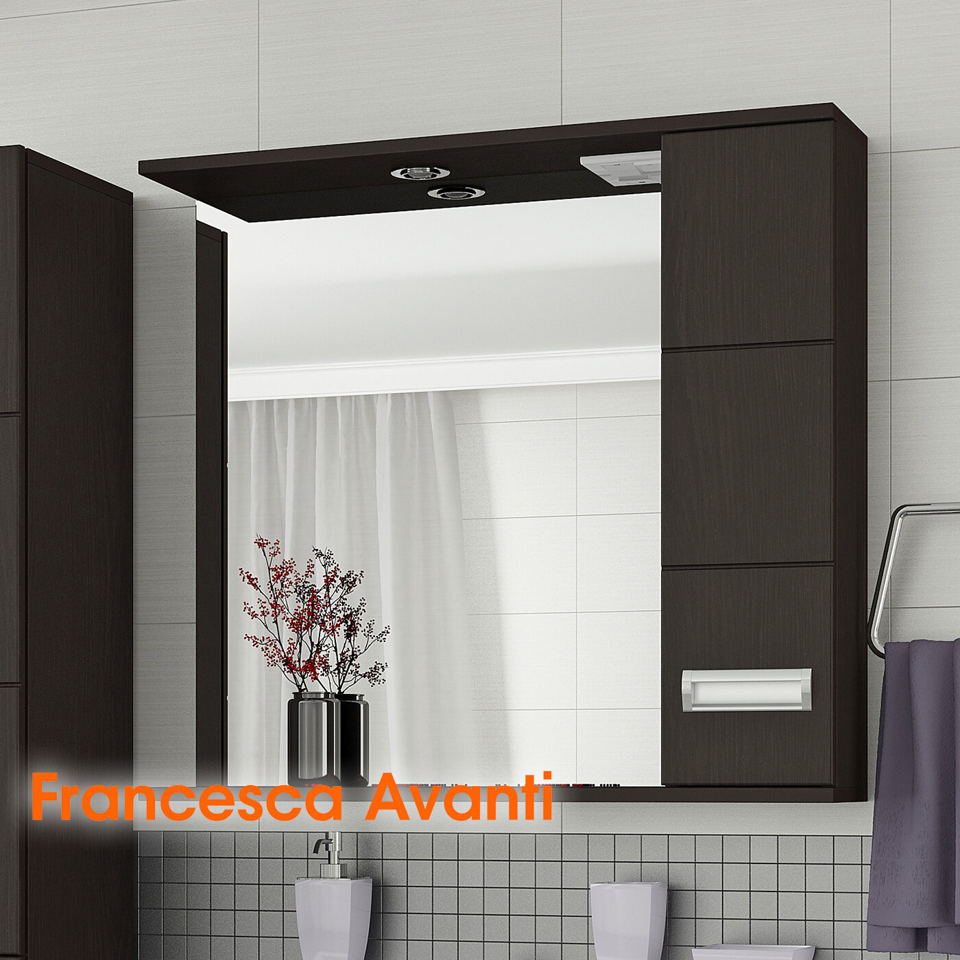 фото Шкаф-зеркало Francesca Avanti Кубо 80 правый венге