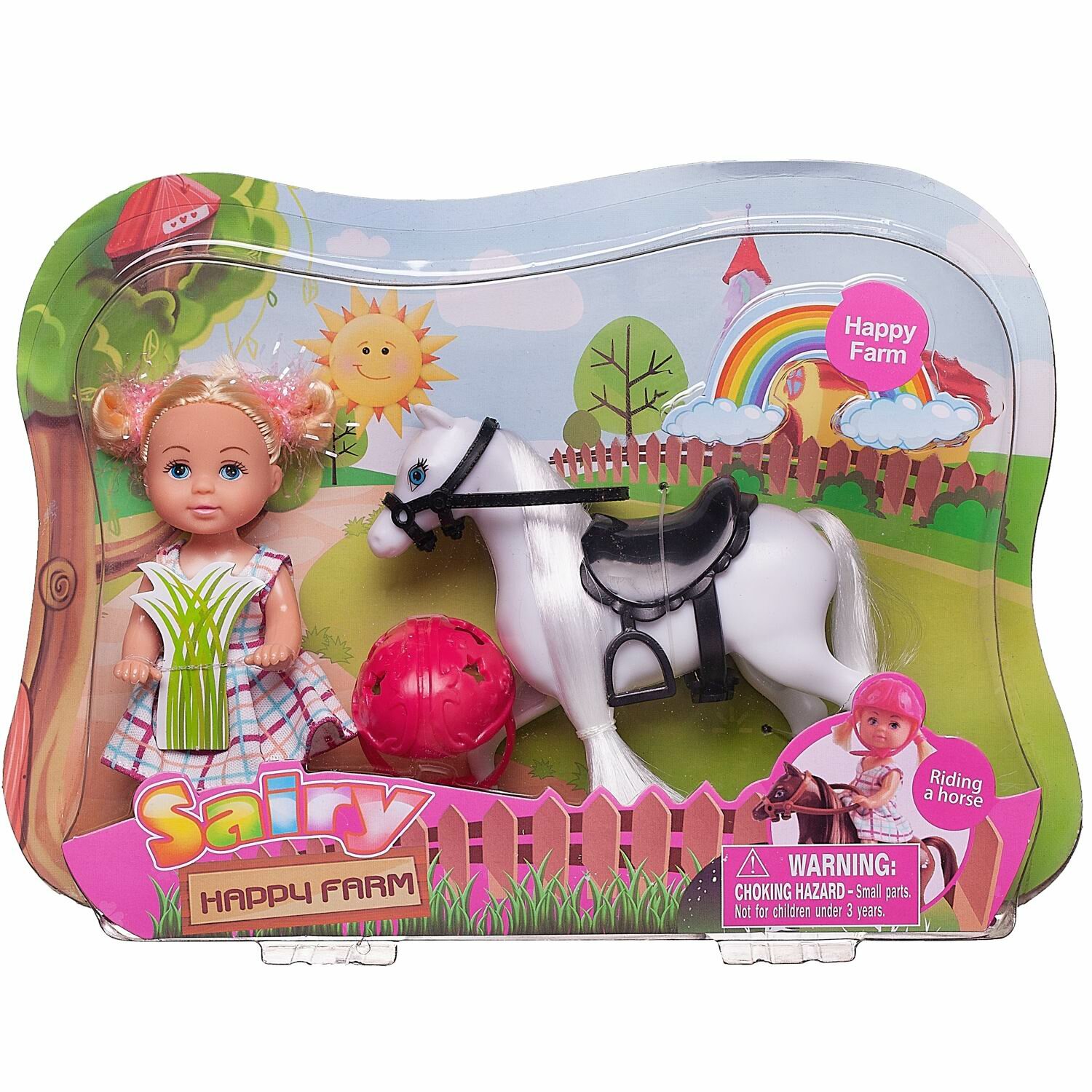 Игровой набор Кукла Defa Sairy Малышка-наездница, белая лошадка, шлем, высота куклы 11 см 8390d/белая