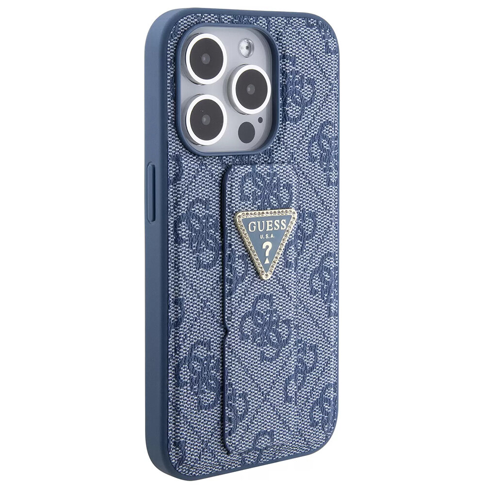 Чехол CG Mobile Guess Grip Stand PU 4G Triangle Diamond Metal Logo для iPhone 15 Pro Max синий — фото 1