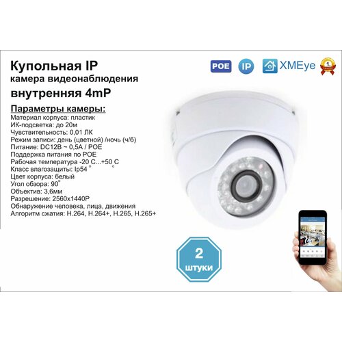 2шт DVW300IP4MP(POE) Внутренняя IP камера 4мП с ИК до 20м