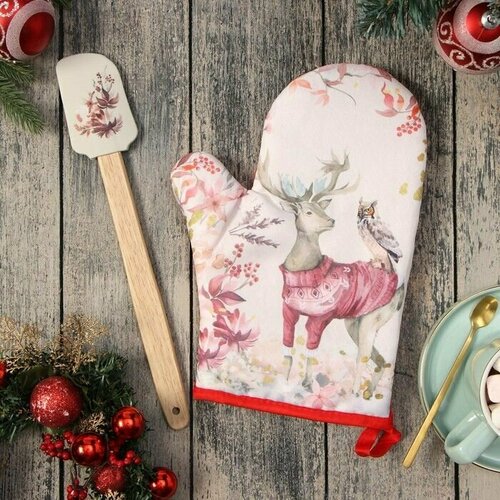Коплект подарочный новогодний Варежка-прихватка Кухонная лопатка Полиэстер 1419₽