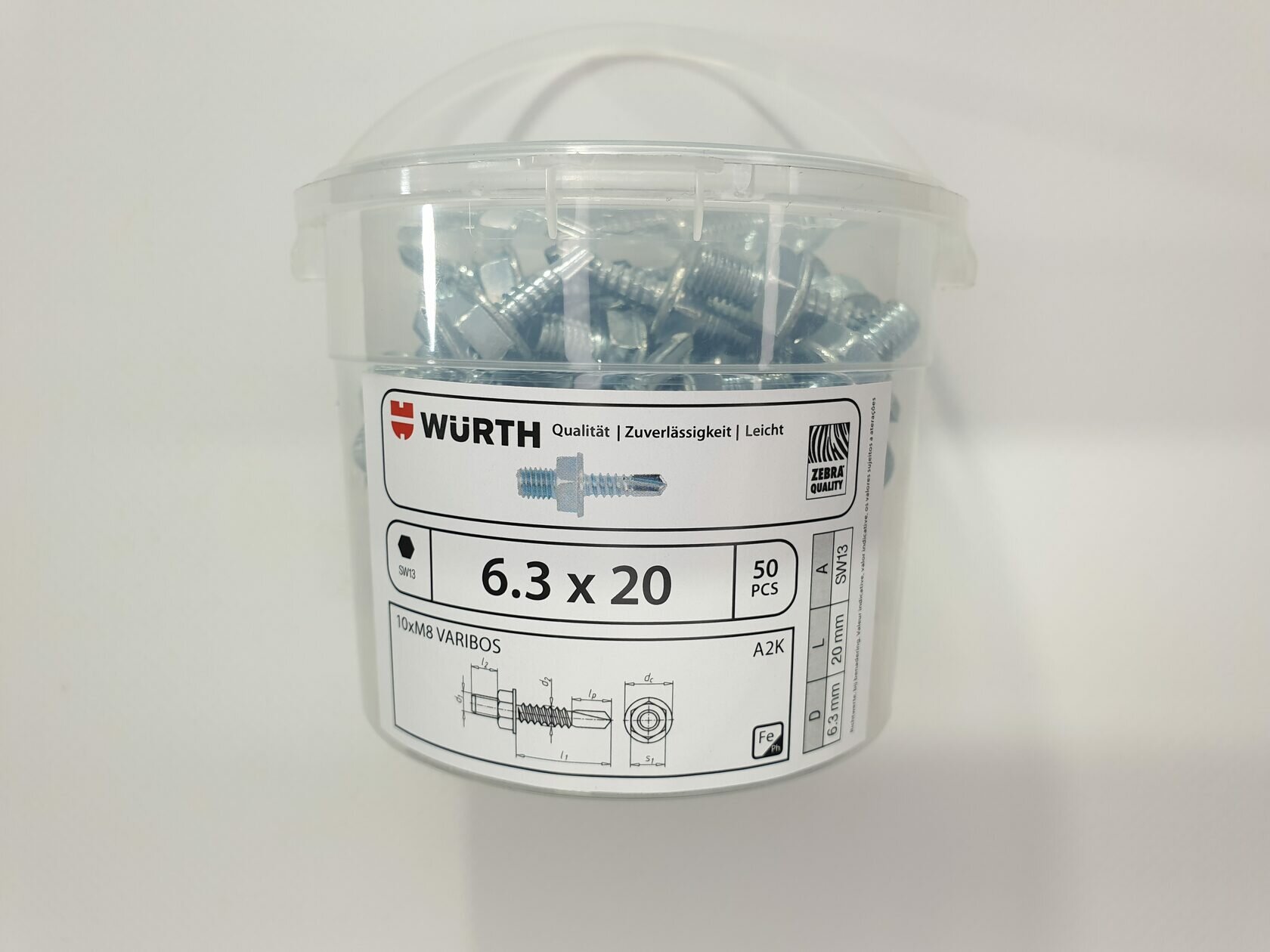 фото Самосверлящий винт Varibos 6.3x20 10xM8 (50 pcs) WURTH, Германия