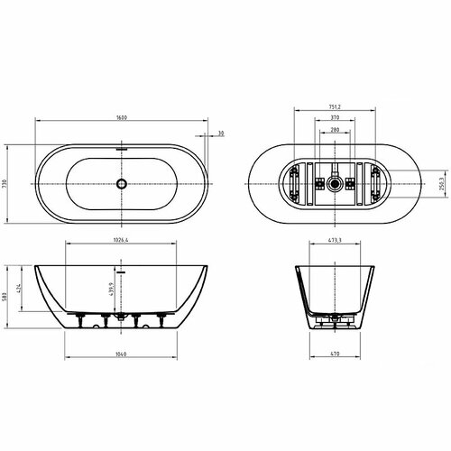 фото Акриловая ванна belbagno uno bb701-1600-730-k