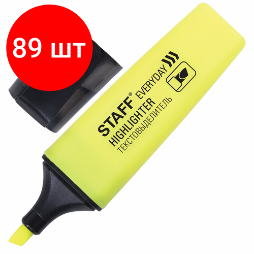 Комплект 89 шт, Текстовыделитель STAFF EVERYDAY, желтый, скошенный наконечник, 1-5 мм, 151638