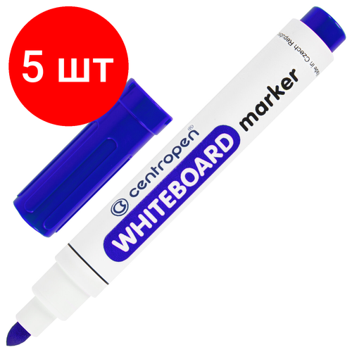 Комплект 5 шт, Маркер стираемый для белой доски голубой, CENTROPEN Dry-Wipe, 2.5 мм, 8559, 5 8559 0117