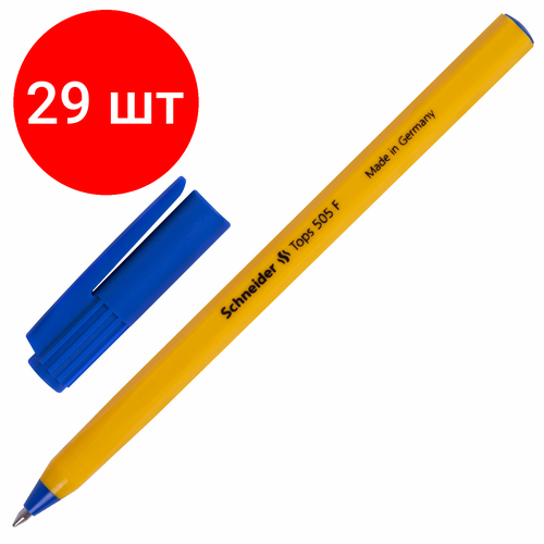 Комплект 29 шт, Ручка шариковая SCHNEIDERTops 505 F, синяя, корпус желтый, узел 0.8 мм, линия письма 0.4 мм, 150503 комплект 78 шт ручка шариковая schneidertops 505 f синяя корпус желтый узел 0 8 мм линия письма 0 4 мм 150503