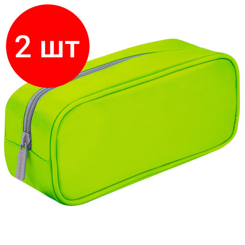 Комплект 2 шт, Пенал-косметичка BRAUBERG, мягкий, KING SIZE NEON GREEN, 20х8х9 см, 229020