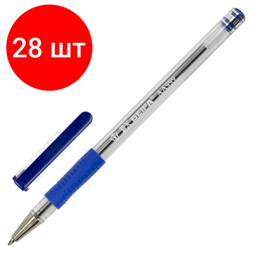 ручка beifa aa927 bl комплект 50 шт Комплект 28 шт, Ручка шариковая с грипом BEIFA (Бэйфа), синяя, корпус прозрачный, узел 0.7 мм, линия письма 0.5 мм, AA999-BL