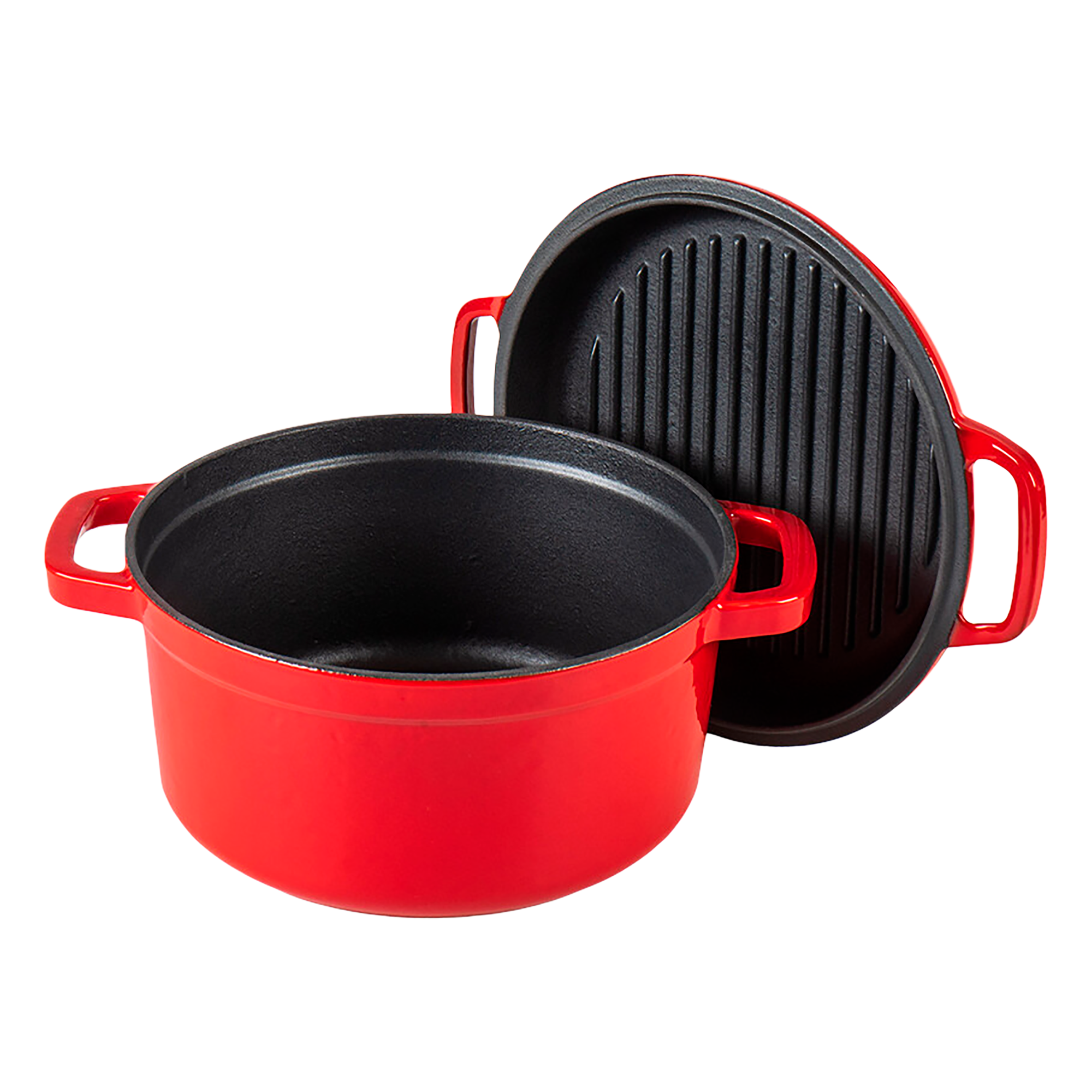 фото Кастрюля чугунная Bugatti, эмалированная, круглая с крышкой-сковородой, 24 см, 3,9 л