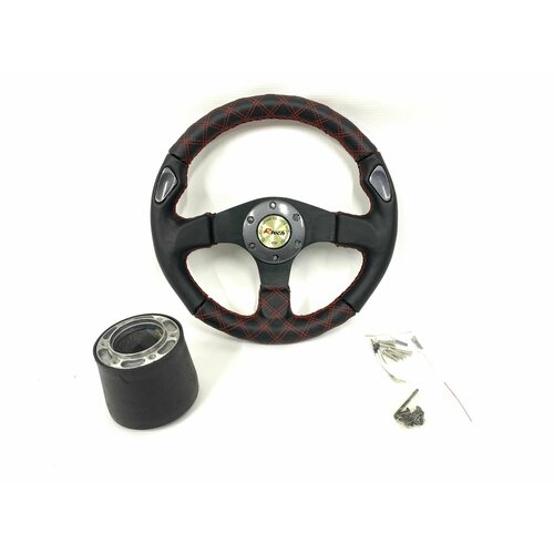 Спортивный руль красный ромб с адаптером на ВАЗ 2101,2102,2103,2104,2105,2106,2107