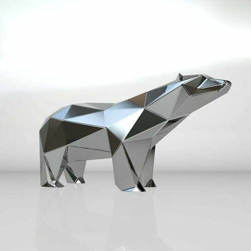 Полигональная фигура Белый медведь, геометрический полигональный металлический декор интерьера