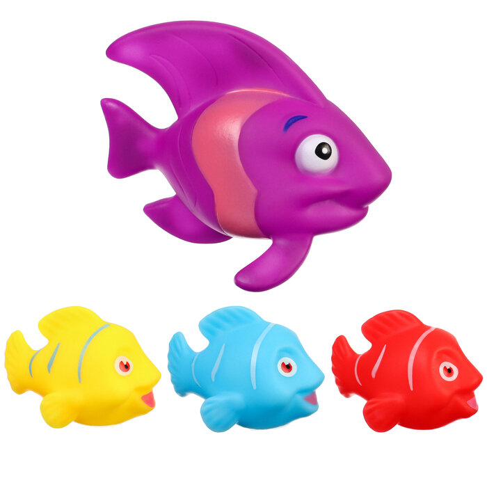 Крошка Я Набор резиновых игрушек для ванны «Морские рыбки», 8 см, с пищалкой, 4 шт, виды микс, Крошка Я