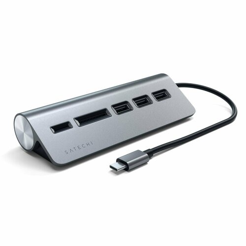 Многопортовый адаптер Satechi с одинарным кабель-коннектором USB-C 3 USB-A 30 SD microSD Серый космос Space Gray 429000₽