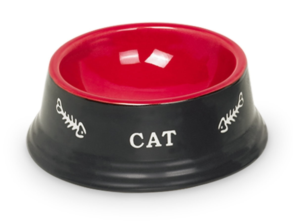 Миска для кошек Nobby / Нобби Cat с рисунком одинарная, керамическая черно-красная 240мл / товары для животных