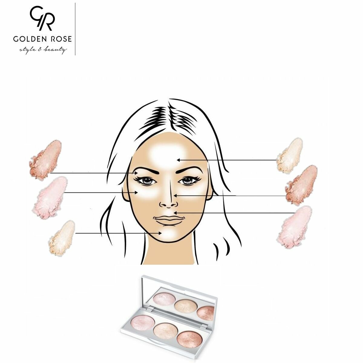 Палетка для стробинга GOLDEN ROSE STROBING HIGHLIGHTER PALETTE — фото 1