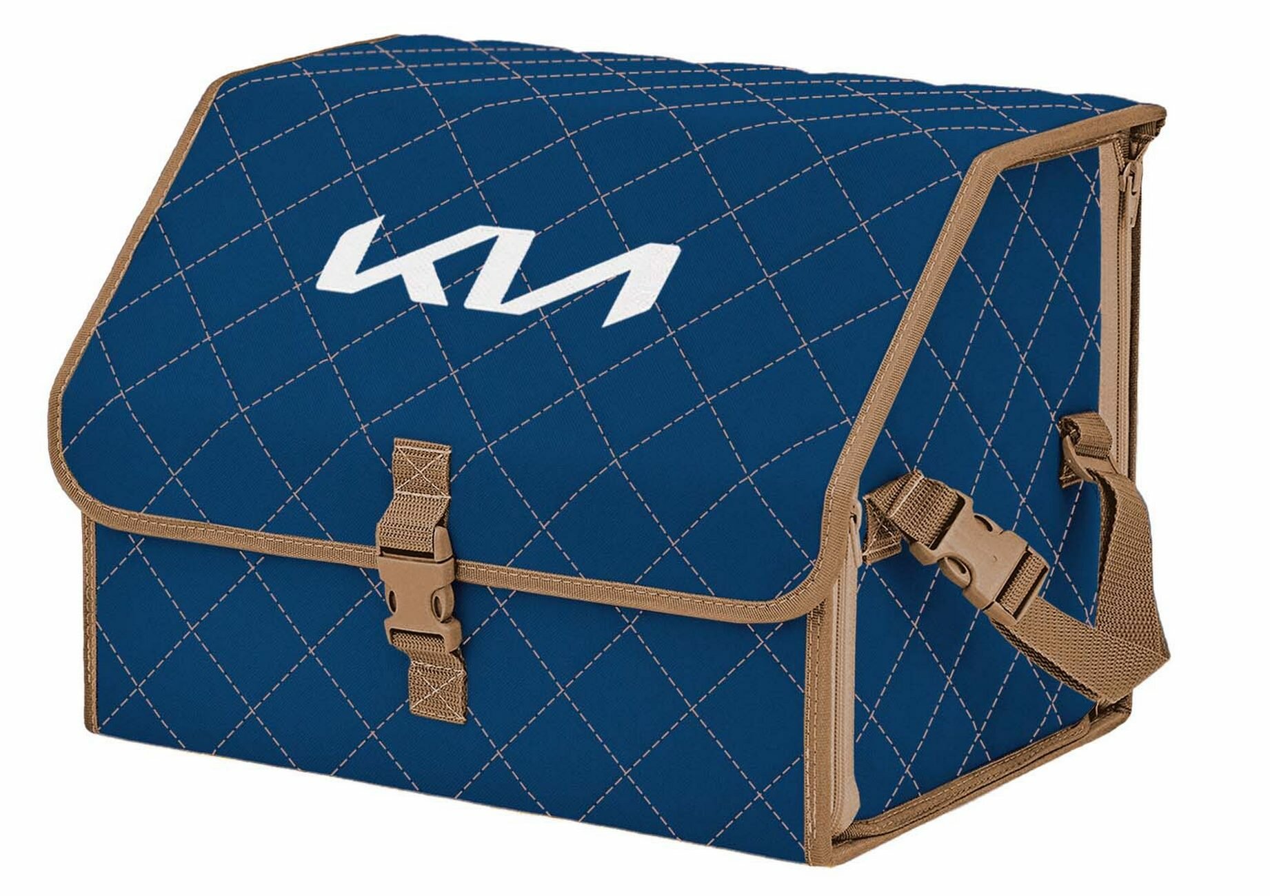 Органайзер-саквояж в багажник "Союз" (размер M). Цвет: синий с бежевой прострочкой Ромб и вышивкой KIA (КИА).