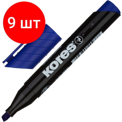 Комплект 9 штук, Маркер перманентный KORES синий 3-5 мм скошенный наконечник '20953 kores маркер перманентный kores синий 3 5 мм скошенный наконечник 20953