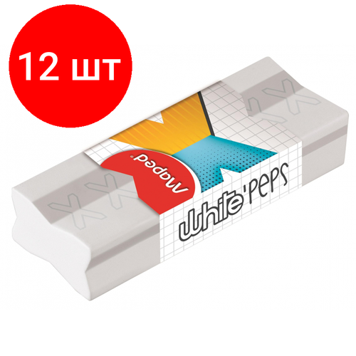 Комплект 12 штук, Ластик Maped WHITE'PEPS X прямоугольный, ПВХ, белый,118311 ластик besmart bunny 59х20х9 мм с картонным держателем набор 6 шт 1