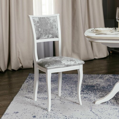 Стул деревянный Алессия массив бука белый велюр серый 10328₽