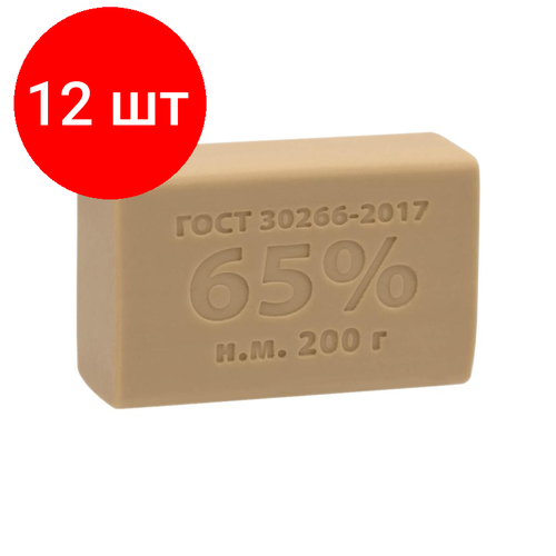 Комплект 12 штук, Мыло хозяйственное 200 г 65% без обертки