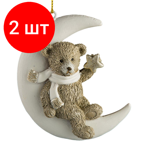 Комплект 2 штук, Украшение Erich Krause Decor Мишка на полумесяце 8см 56478 бежевый