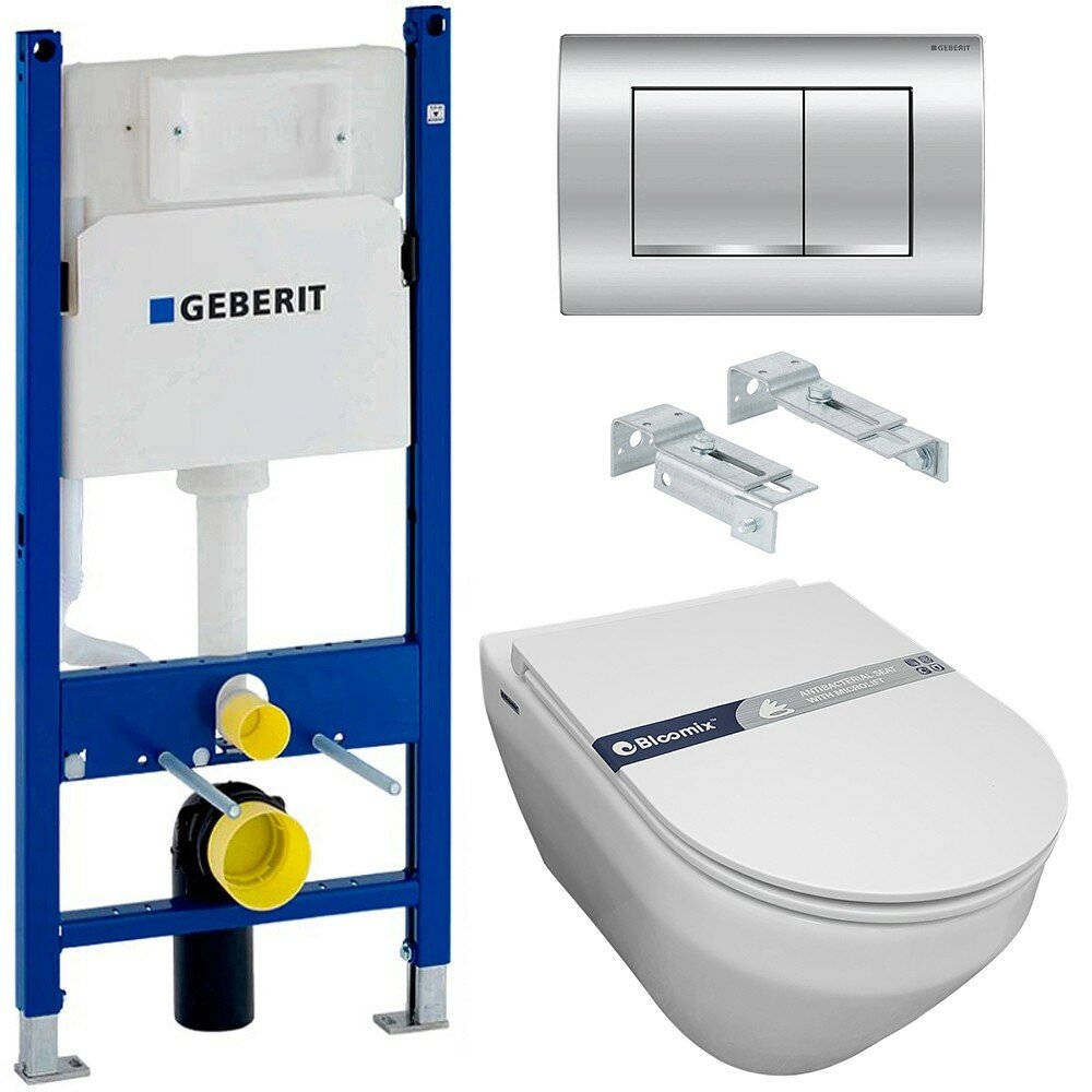 фото Инсталляция Geberit 458.163.21.1 + кнопка смыва Delta30 115.137.21.1 + унитаз Bloomix Modern 2.0 T120208R/UF1 безободковый с сиденьем
