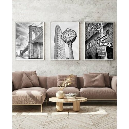 Набор из 3х интерьерных постеров в черно-белой цветовой гамме 