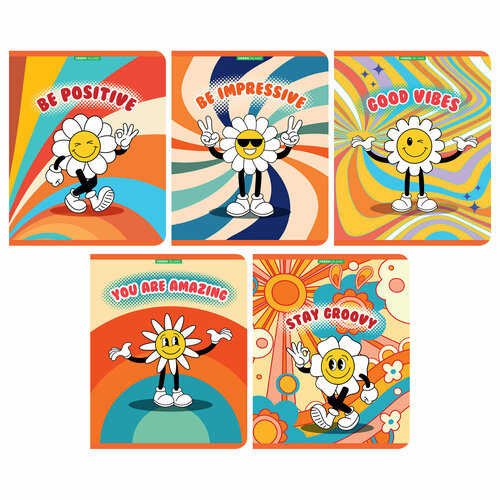 Тетрадь 48л, А5, на скрепке, серая клетка, Green Island,5 шт.14320/5