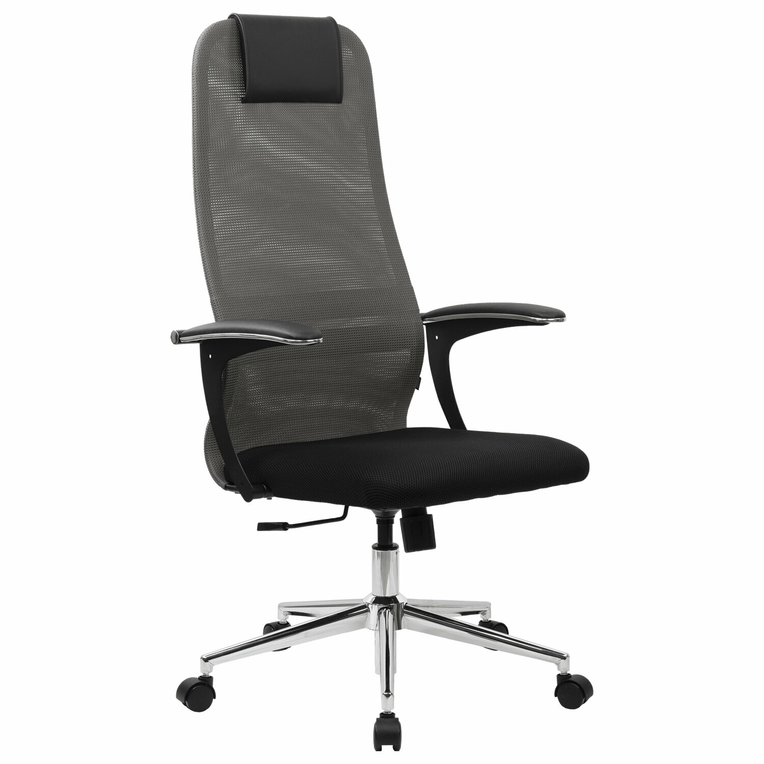 Кресло офисное BRABIX PREMIUM "Ultimate EX-801" хром плотная двойная сетка Х2 черное/серое 532918