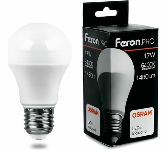 Светодиодная лампа FERON PRO LB-1017 шар E27 17W 6400K OSRAM LED 38040