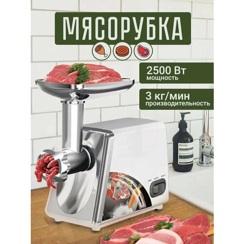 Мясорубка мясорубка электрическая для фарша белый2200Вт функция реверс3 диска нарезки насадки для кеббе колбас сосисок домашняя мясорубка 562000₽