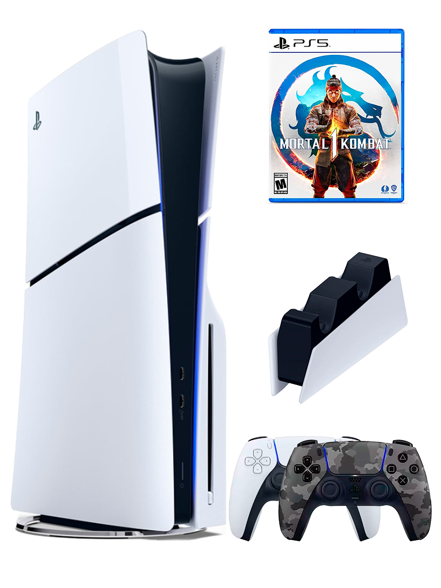 PS5 (ПС5) Игровая приставка Sony PlayStation 5 Slim disc + 2-й геймпад(камуфляж) + зарядное + игра Mortal Kombat