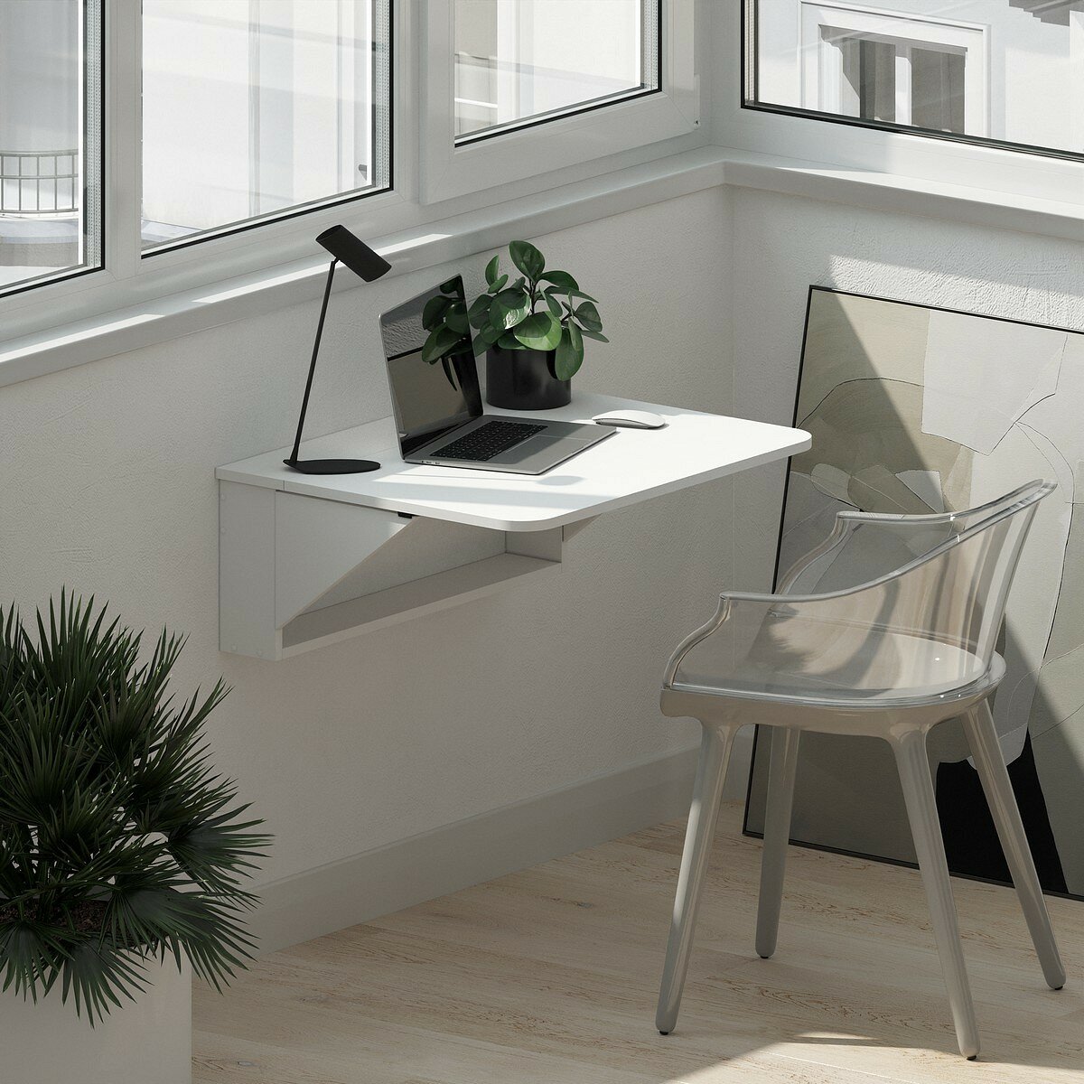 Столик откидной настенный письменный складной HESBY Amazing Assistant для ноутбука, для спальни, на балкон, на кухню. Габариты: 74х60х28 см. Цвет: белый