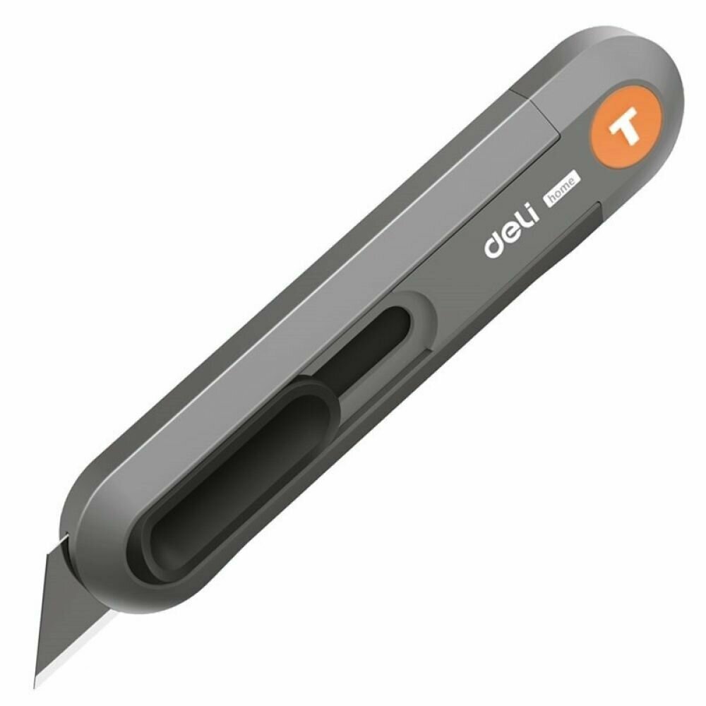 Технический строительный нож "Home Series Gray" Deli HT4008C (Т-образное лезвие, эксклюзивный дизайн, софттач пластик, безопасная конструкция, подарочная упаковка)