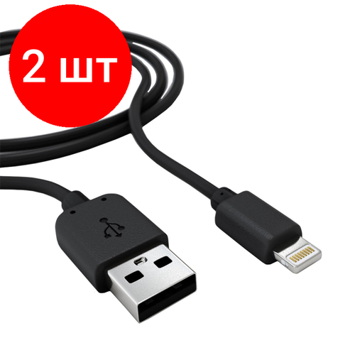 Комплект 2 штук, Кабель USB 2.0 - Lightning, М/М, 2 м, Red Line, чер, УТ000009514