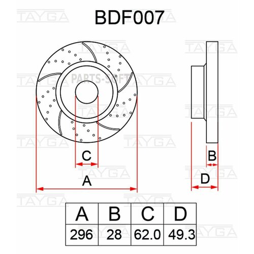 TAYGA BDF007 Диск тормозной TOYOTA Camry (V40, XV50), Rav 4 (05-) LEXUS ES передний перфорированный комплект TAYGA