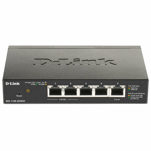Коммутатор D-Link DGS-1100-05PDV2 5G 2PoE настраиваемый 766700₽